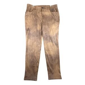 Chicos Pants Womens 12R Brown‎ Distressed Faux Suede Stretch Straight Leg Casual